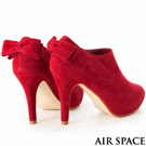 AIR SPACE俏麗嫩感~嚴選絨面雙層蝴蝶結踝靴-紅