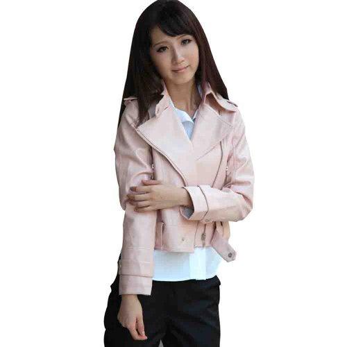Zeyo Women's Pu Leather Jacket, Pink,s