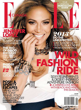 Jennifer Lopez is the featured cover model for Elle Canada January 2013