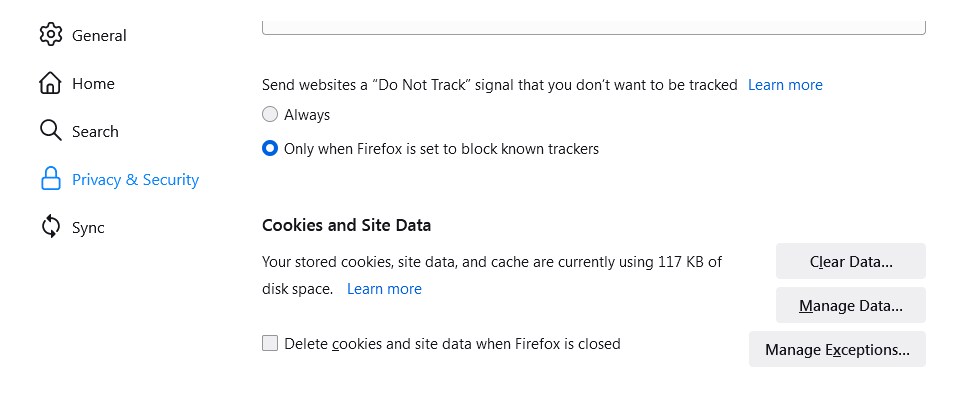 Cookies and Site Data