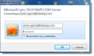 Microsoft Lync 2010 MAPI COM Server (Credentials Screen)