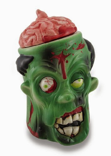  Gruesome Ceramic Green Urban Zombie Goodie Jar w/Bloody Brain Lid