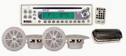  PYLE PLCD6MRKT Waterproof Marine AM/FM/CD Player Receiver with 4 x 5.25-Inch Speakers and Splash-Proof Radio Cover (White)