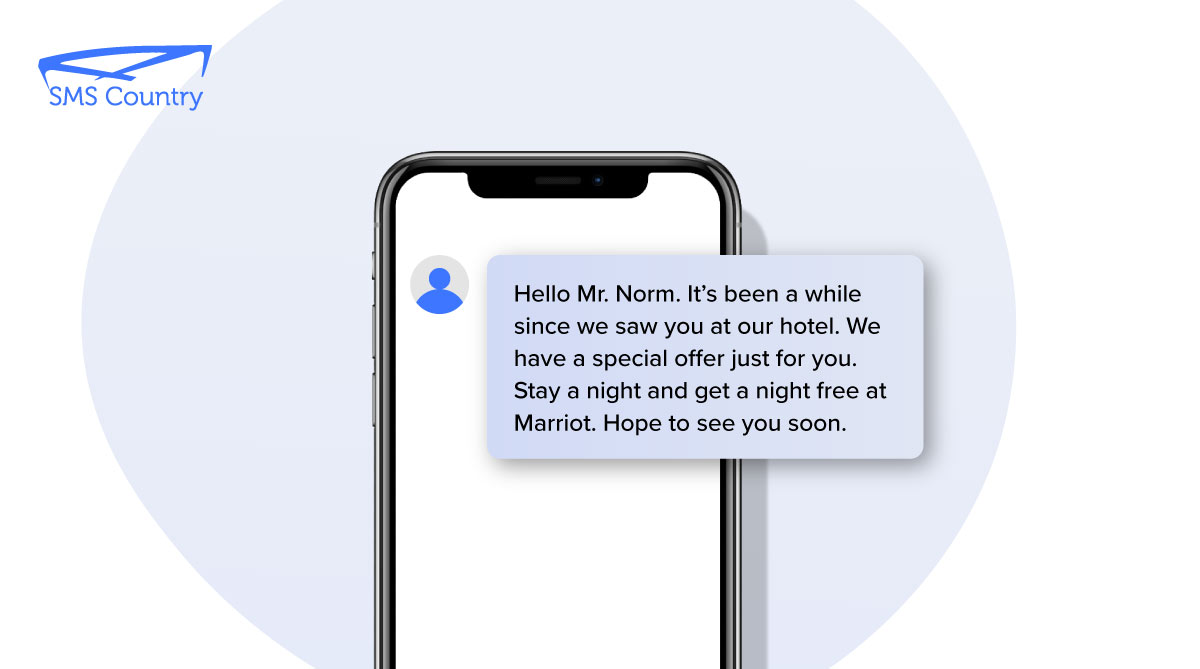 A hotel customer receiving a free loyalty offer via SMS
