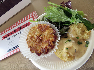 Portland Monthly's Country Brunch 2013, Kate McMillen of Lauretta Jean's showcased Buttermilk biscuits with country sausage gravy, seasonal dressed greens, and mini-tart-cherry pies in an all butter crust