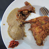 Central javanese food: fried chicken, beef skin and coconut egg