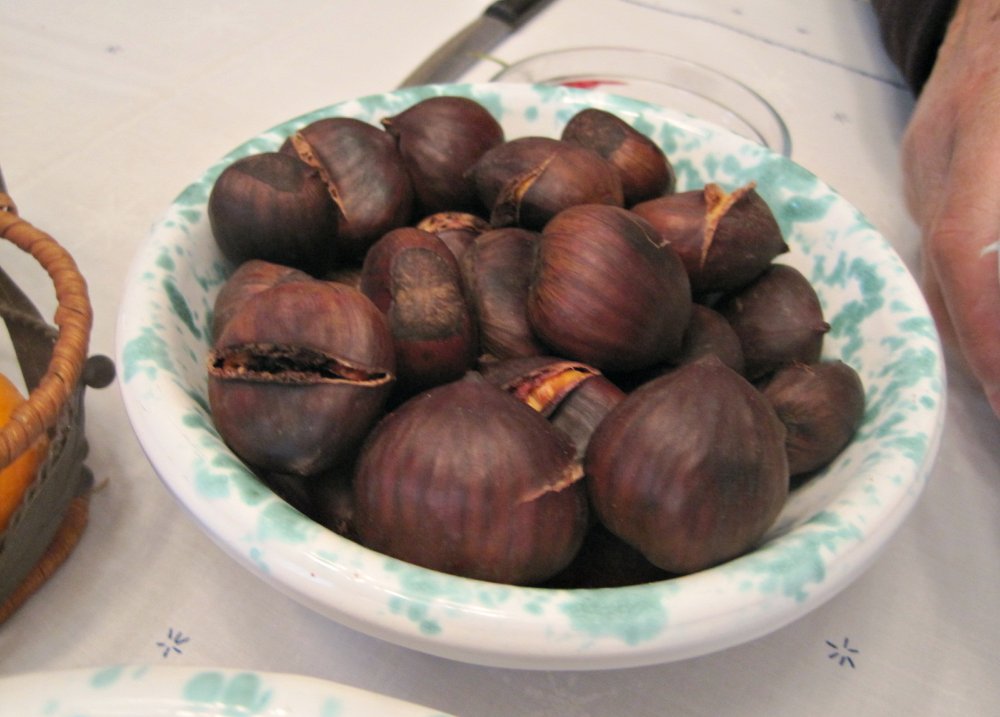 Roasted chestnuts - the slits are made prior to roasting to help in the cooking process and prevent tiny explosions from happening in your oven