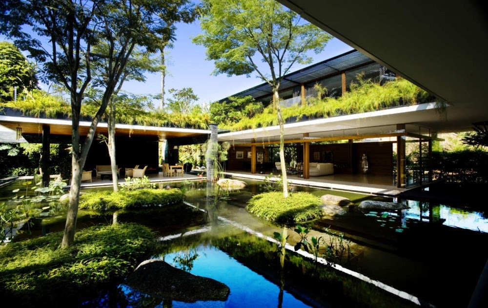 Luxury sustainable green roof house design, Singapore: Most Beautiful
