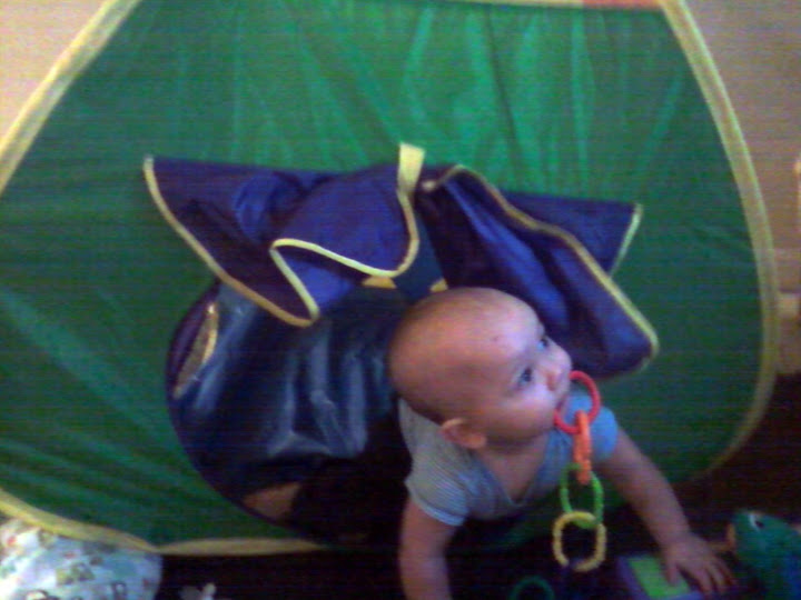 Our 10 Month Old Baby Playing In Tent. He carries the toys in his mouth while crawling and is starting to walk