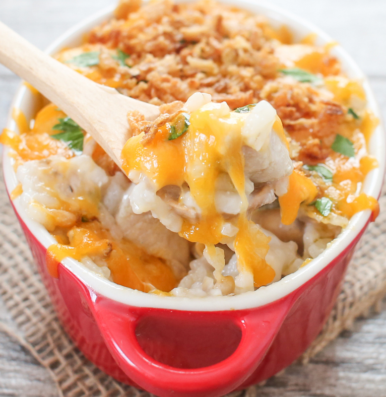 close-up photo of a spoonful of Chicken Rice Casserole
