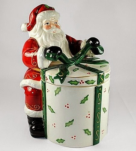  Santa with Christmas Gift Wrapped Cookie Jar, 10 inches tall