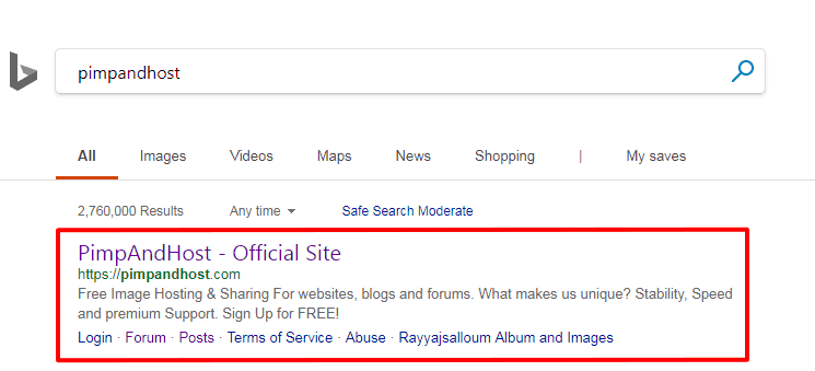 Bing search example