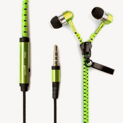  Amcctvshop Microphone Tangle-free Zipper Earphones (Green)