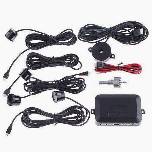 Vehicle 4 Parking Sensors Car Reverse Backup Radar Sound Alert Black