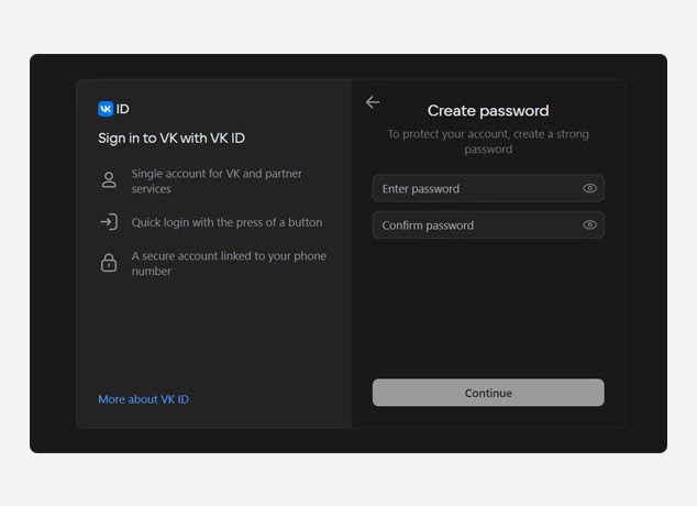 Create Password in VK 