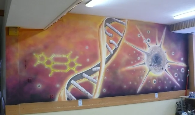 Lublin, mural w szkole, malowanie grafitti w szkolnym korytarzu, malarstwo 3D
