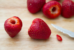 photo showing how to prep the strawberries