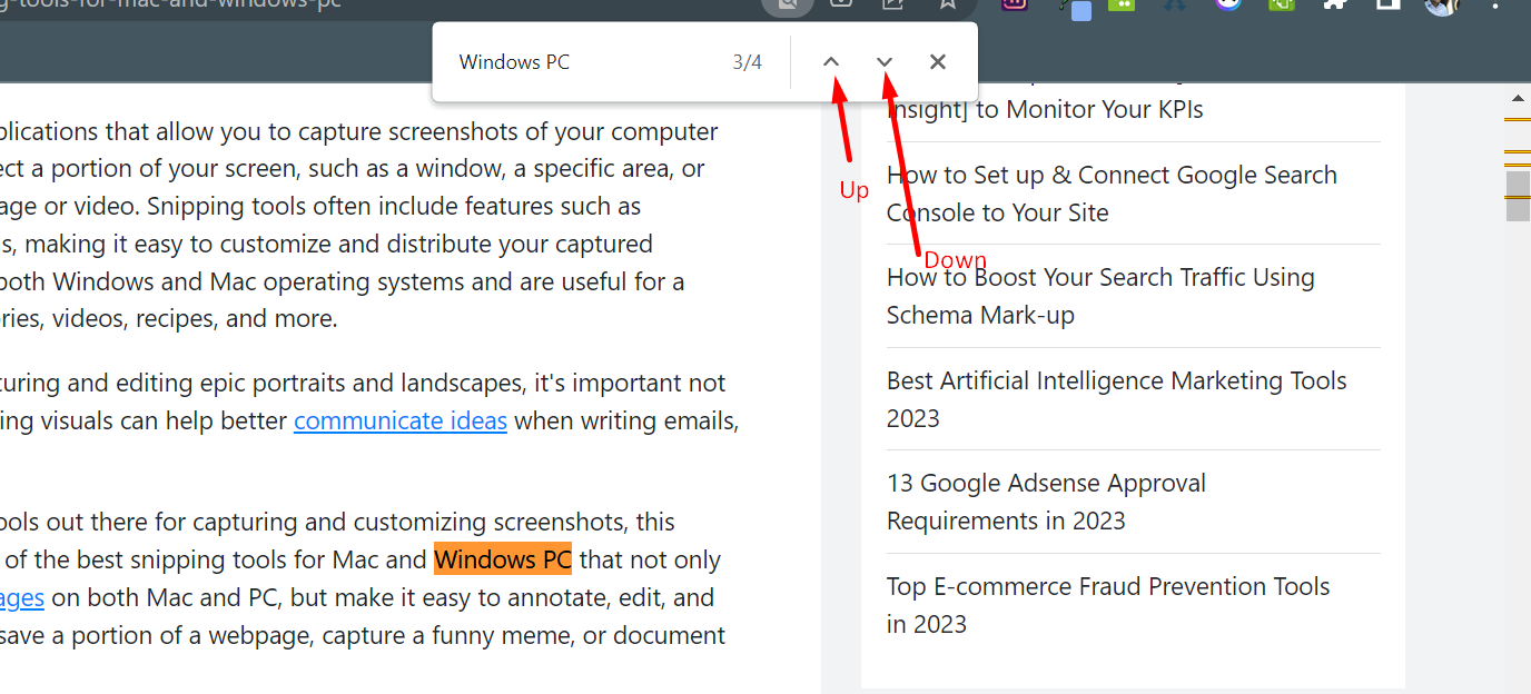 How to search a word on a website while browsing with Google Chrome