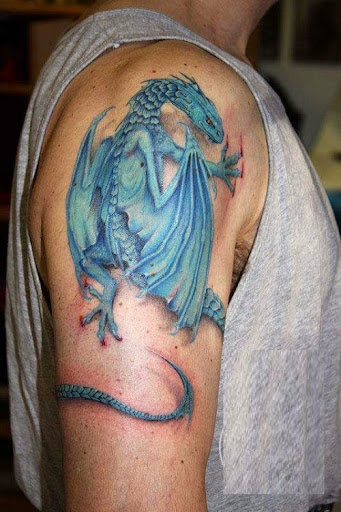blue color dragon tattoos on arm