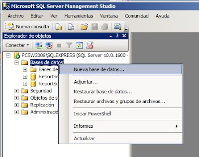 SQL Server Management Studio, crear base de datos y tabla en SQL Server Express 2008