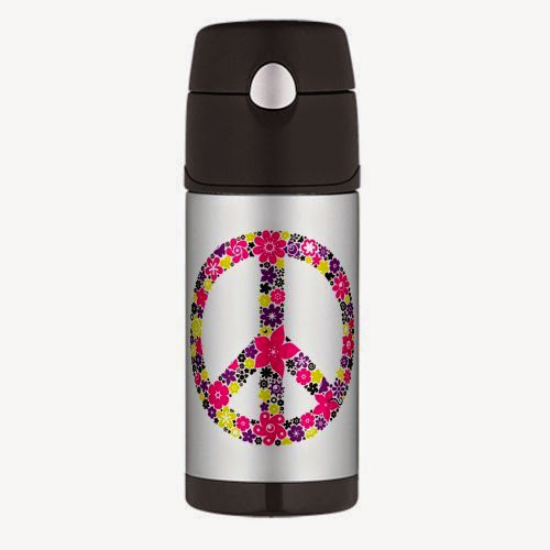  Thermos Travel Water Bottle Flowered Peace Symbol PYP