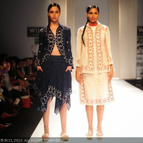 Gorgeous models walk the ramp for fashion designer Rahul Mishra on Day 2 of the Wills Lifestyle India Fashion Week (WIFW) Spring/Summer 2014, held in Delhi.