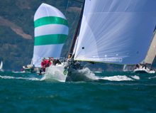 J/125 sailboat- sailing fast on reach in San Francisco
