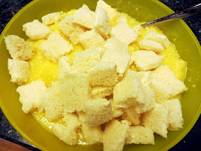 Pineapple Bread Pudding recipe, folding in the bread
