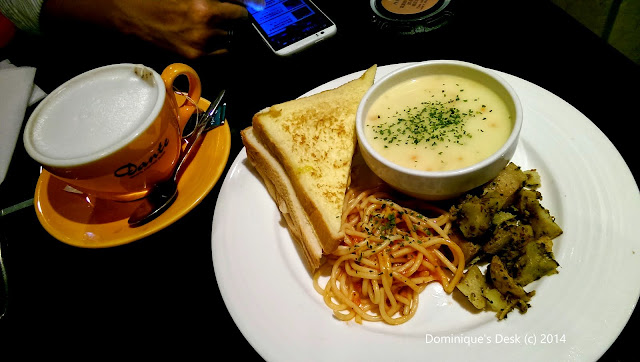 Combi set meal - Spaghetti, chicken soup, french toast and broiled potatoes 