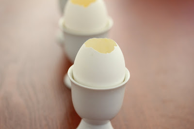photo of an egg shell filled with steamed egg custard