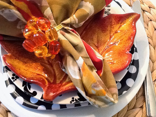 Fall Hand painted cloth napkins with bauble napkin ring