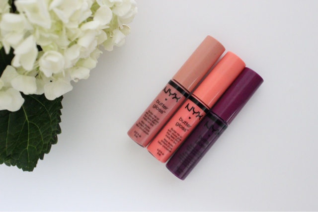 NYX Butter Gloss. L-R Creme Brulee, Apple Strudel, Raspberry Pie