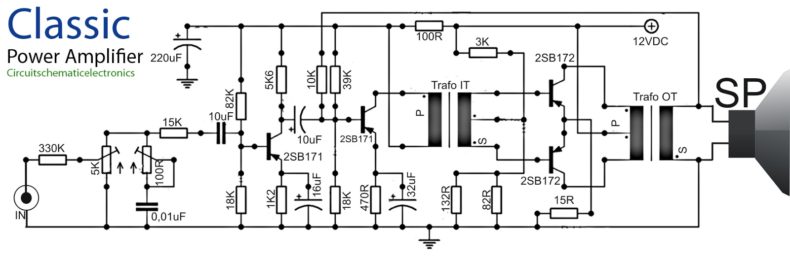 Classical Audio Power Amplifier With It And Ot Transformer Electronic Circuit