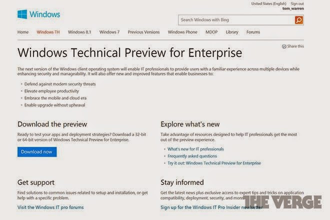 Microsoft để lộ cái tên Windows TH trên một trang web của mình windowsth.0.