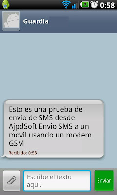 La aplicación AjpdSoft Envío de SMS por GSM en funcionamiento