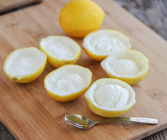 photo of lemon halves filled with Lemon Coconut Sorbet