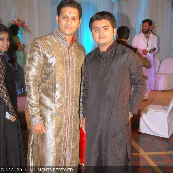 Nikhil and Shubham during Himanshu and Prachi's wedding reception, held at Hotel Centre Point, Nagpur.