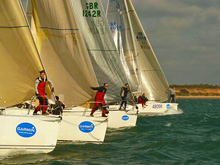 J/109 one-design sailboats- sailing into start at Hamble Winter Series