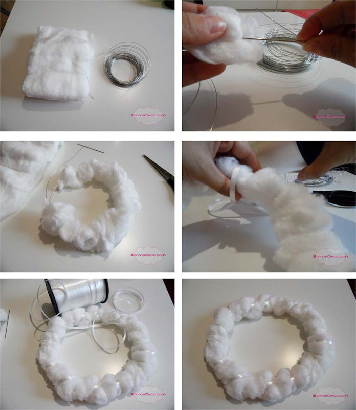 Cómo hacer una corona de Navidad con alambre y algodón.