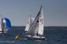 J/24 one-design sailboat- Maurizio Santa Cruz Bruschetta sailing past mark