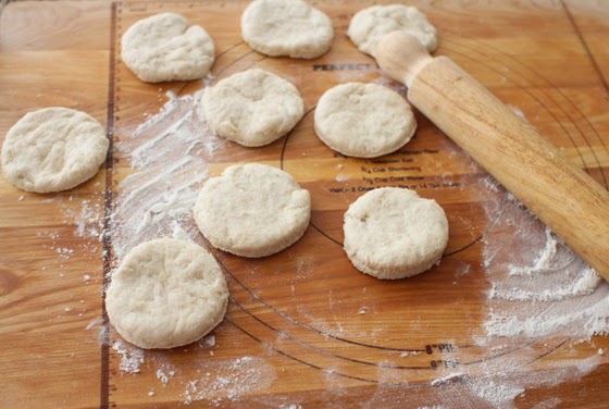 biscuit dough cut out into circles.
