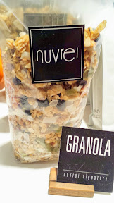 Granola, made with Pepitas, coconut flakes, dried wild blueberries, rolled oats, Oregon honey, thin sliced almonds & a dash of cardamon, all lightly toasted! At Nuvrei Patisserie and Cafe