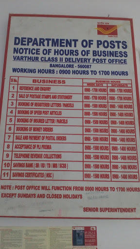 Varthur Post Office, Above Karnata Bank, Muthusandra Road, Varthur, Bengaluru, Karnataka 560087, India, Post_Shop, state KA