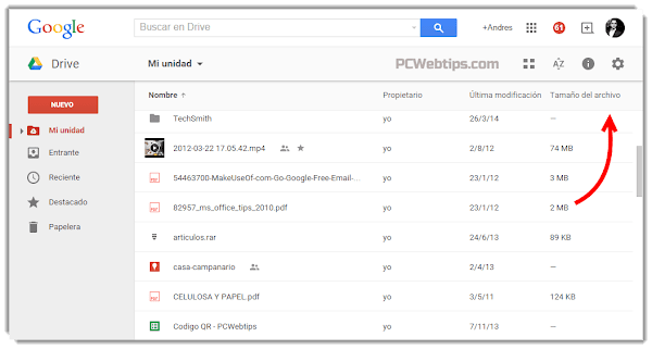 encontrar archivos pesados google drive