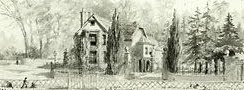 "The view of the entrance lodge (to Shelford Hall) was drawn by F.L. Wale in 1902." From A Record of Shelford Parva by Fanny Wale P58