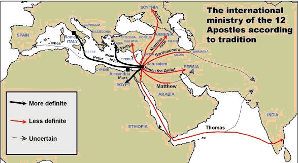 Map of ministry of the 12 Apostles Map of ministry of the 12 Apostles