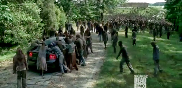 Screen capture of the giant herd of walkers from The Walking Dead season 4 episode 3 preview video