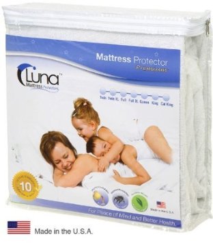  Luna Premium Hypoallergenic 100% Waterproof Mattress Protector - 10 Year Warranty - Made In The USA