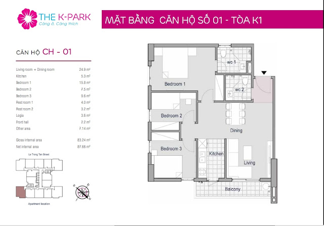 Căn hộ 83,2 m2 thông thủy chung cư The K Park Hà Đông Căn hộ 83,2 m2 thông thủy chung cư The K Park Hà Đông
