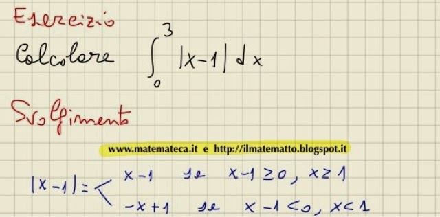 Matematica: Esercizi Svolti.: ESERCIZIO SVOLTO SUGLI INTEGRALI DEFINITI  (FUNZIONE INTEGRANDA IN VALORE ASSOLUTO)